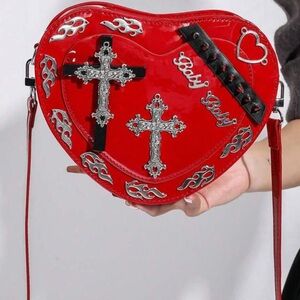 Red Heart-Shaped Crossbody Bag